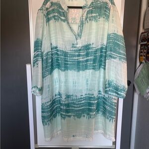 Teal and White Tie-Dye Coastal SwimSuit Cover Up NWT